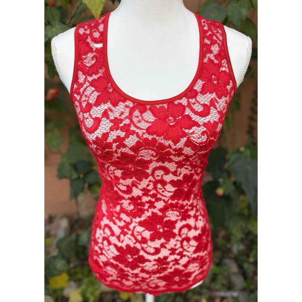 BKE Red Lace Floral Tank Top BKE Size S